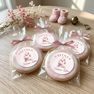 Sticker Rond Poussette Ballon Rose Bébé Fille Musulmane Aqiqah