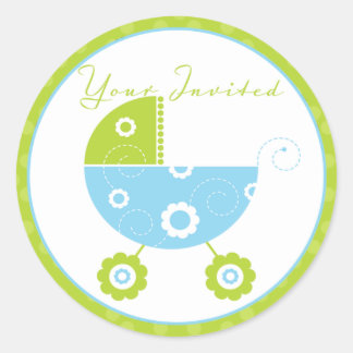 Sticker Rond Poussette verte et bleue Votre Invité