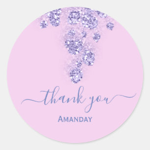 Sticker Rond Poussière de glitter rose floral Nom de mariage Sw