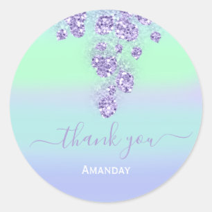 Sticker Rond Poussière Florale Bleue Pailletée Nom de Mariée  1