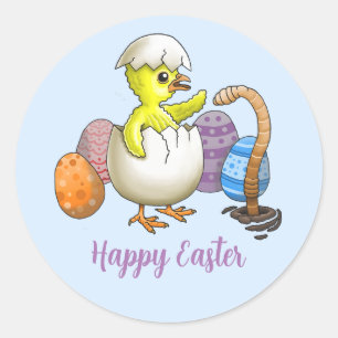 Sticker Rond Poussin de Pâques heureux
