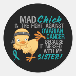 Sticker Rond Poussin fou sali avec le Cancer ovarien de la