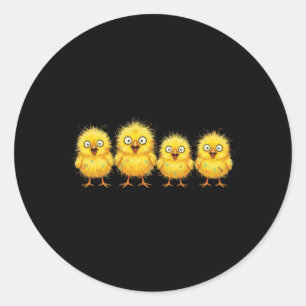 Sticker Rond Poussins Gribouillis S'alignent Mignons Jaunes Par