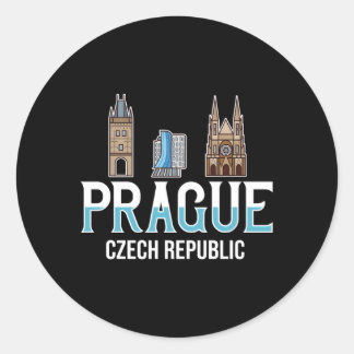 Sticker Rond Prague République tchèque City Skyline Plan Voyage