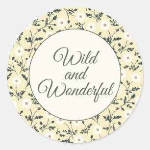 Sticker Rond Prairie Murmurante - Bordure Fleurie Jaune Beurre