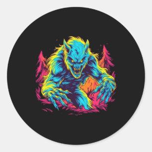 Sticker Rond Pranks Werewolf - Mischief lunaire pour Halloween