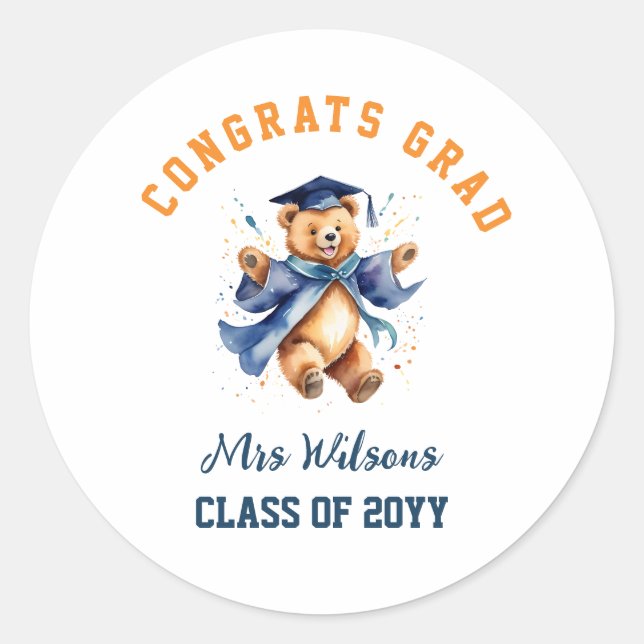 Sticker Rond Pré-K Graduation Cute Teddy Enseignants Favoriser (Devant)