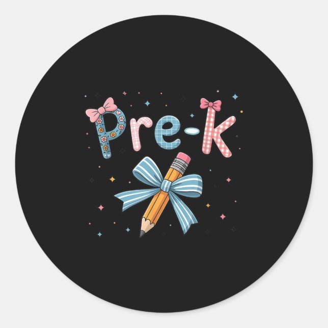 Sticker Rond Pré-k Preppy Floral Coquette Bow Girly Retour À Sc (Devant)