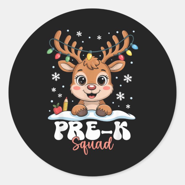 Sticker Rond Pre-k Squad Reindeer Christmas Lights Cute Winter  (Devant)