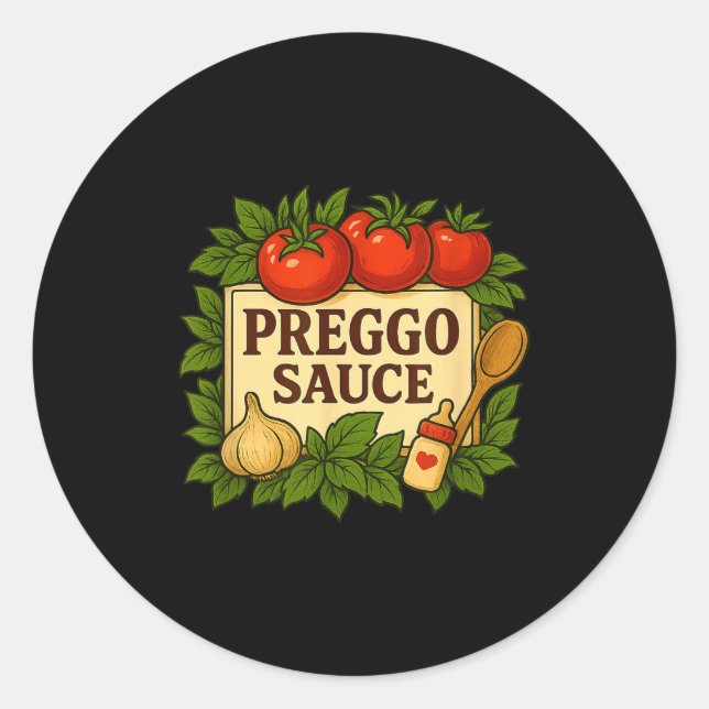 Sticker Rond Preggo Sauce Costume Funny Pregnancy Announcement  (Devant)