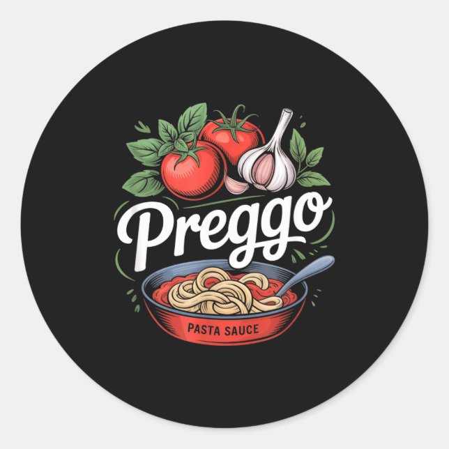 Sticker Rond Pregnancy Announcement Prego Pasta Sauce Funny Pre (Devant)