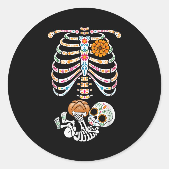 Sticker Rond Pregnancy Skeleton Dia De Los Muertos Mexican Bell (Devant)