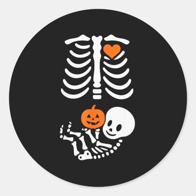 Sticker Rond Pregnant Skeleton Baby Bump Funny Halloween Tee  (Devant)