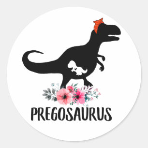 Sticker Rond Pregosaurus Funny Grossesse Cadeau
