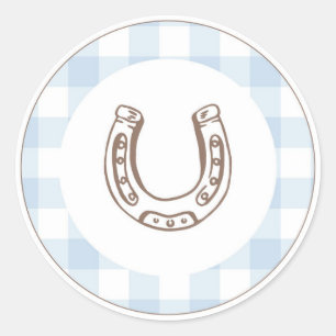 Sticker Rond Premier Anniversaire de Cow-Boy de Rodéo Bleu Ging