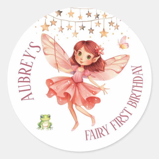 Sticker Rond Premier anniversaire de fée fantaisiste (Devant)