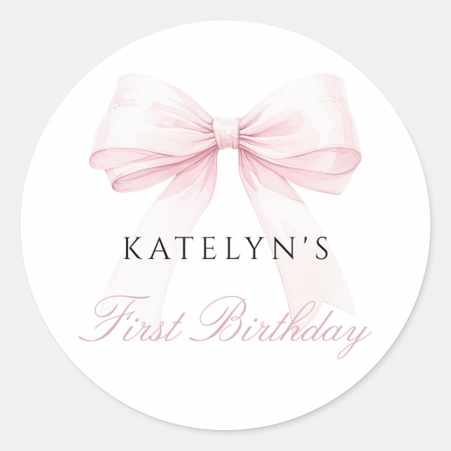 Sticker Rond Premier anniversaire de la Bow rose rousse (Devant)