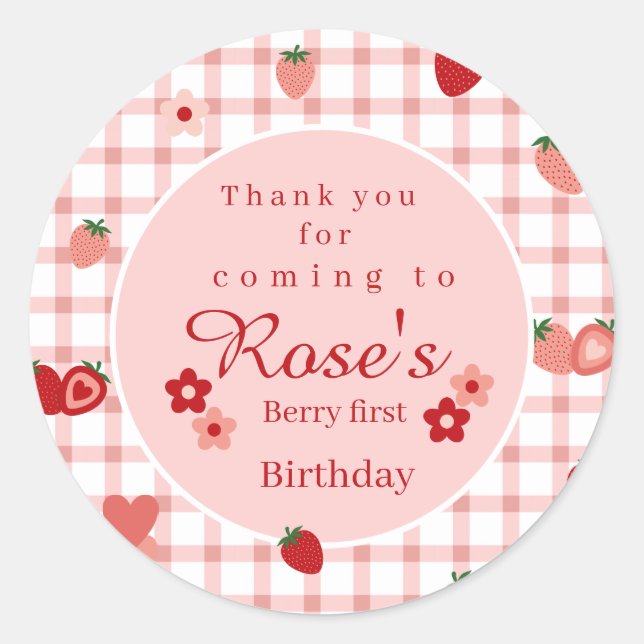 Sticker Rond Premier anniversaire de la fraise rose et rouge Me (Devant)