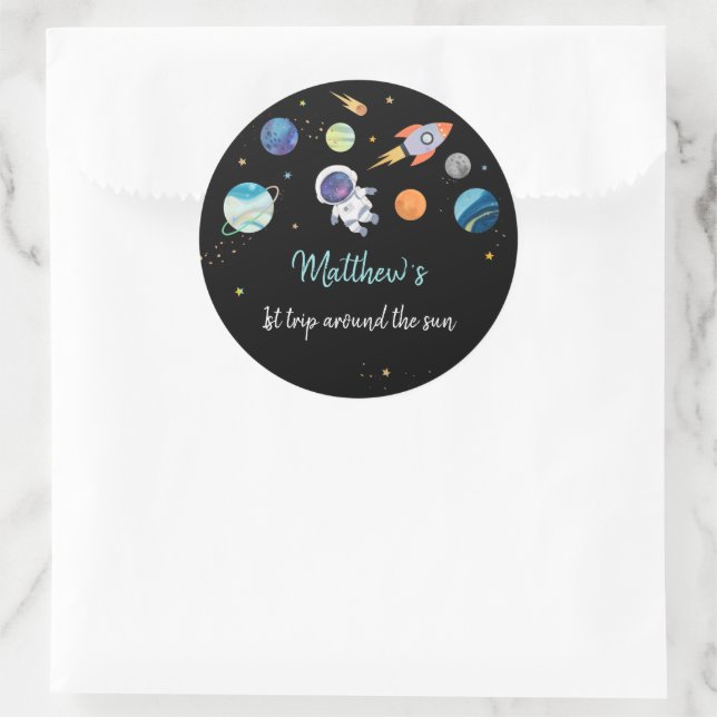 Sticker Rond Premier anniversaire de l'astronaute bleu (Sac)