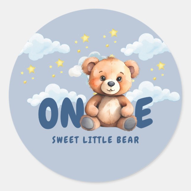Sticker rond premier anniversaire de l'ours (Devant)