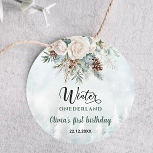 Sticker Rond Premier anniversaire Evergreen Winter Onederland