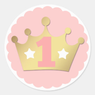 Sticker Rond Premier anniversaire Gold Princesse Couronne & Sha