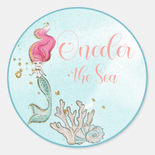 Sticker Rond Premier anniversaire ONE der the Sea Mermaid Anniv