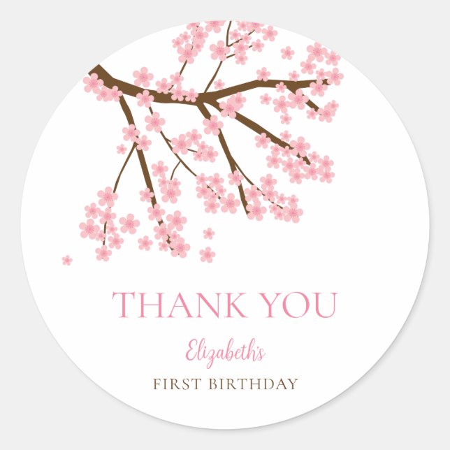 Sticker Rond Premier Anniversaire Printemps Cerise Fleurs Flora (Devant)