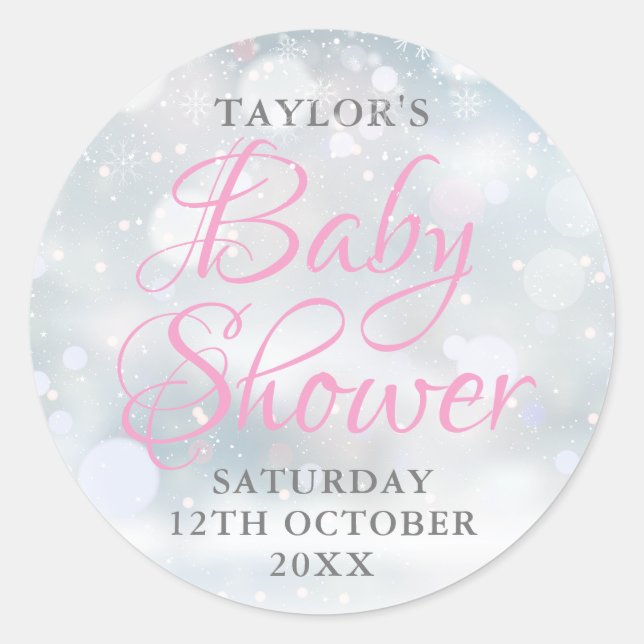 Sticker Rond Premier baby shower de flocons de neige (Devant)