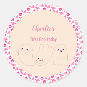 Sticker Rond Premier Boo-thday Halloween rose Fantôme 1er Anniv