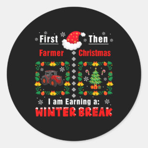 Sticker Rond Premier Fermier Puis Noël Gagnant Une Pause D'Hive