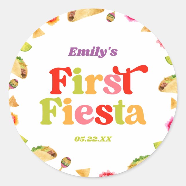 Sticker Rond Premier Fiesta Taco 1er Anniversaire (Devant)