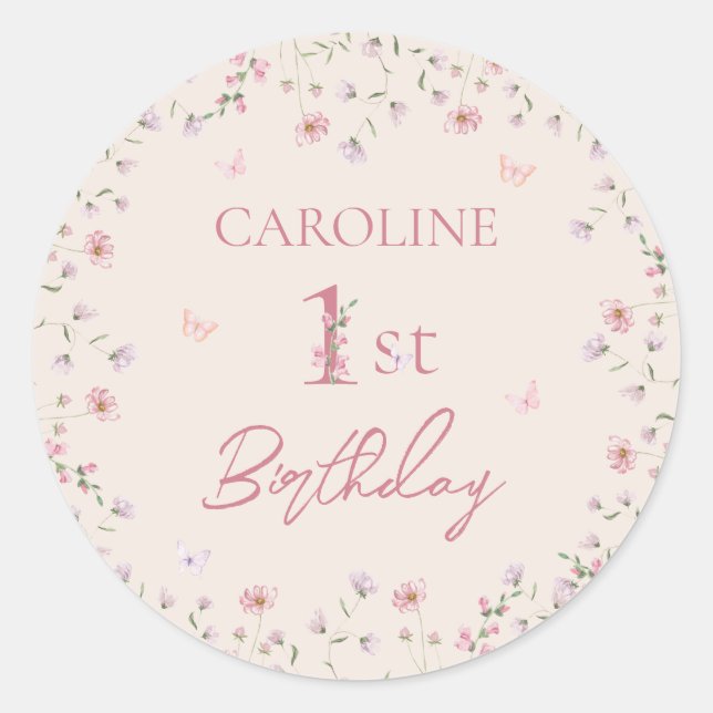 Sticker Rond Premier Fleur sauvage d'aquarelle d'anniversaire p (Devant)