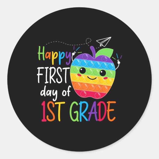Sticker Rond Premier jour de 1ère année Enseignante Filles Garç (Devant)