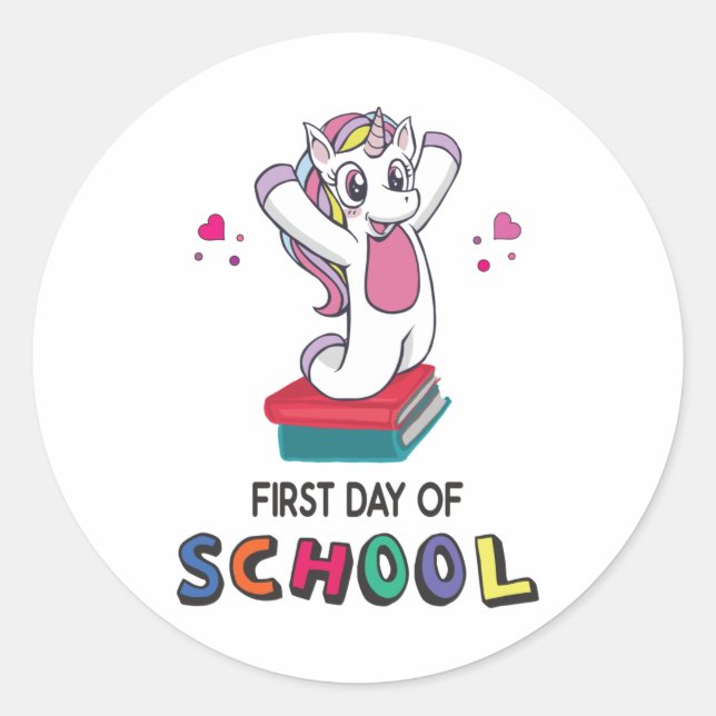 Sticker Rond Premier jour de l'école Unicorn (Devant)
