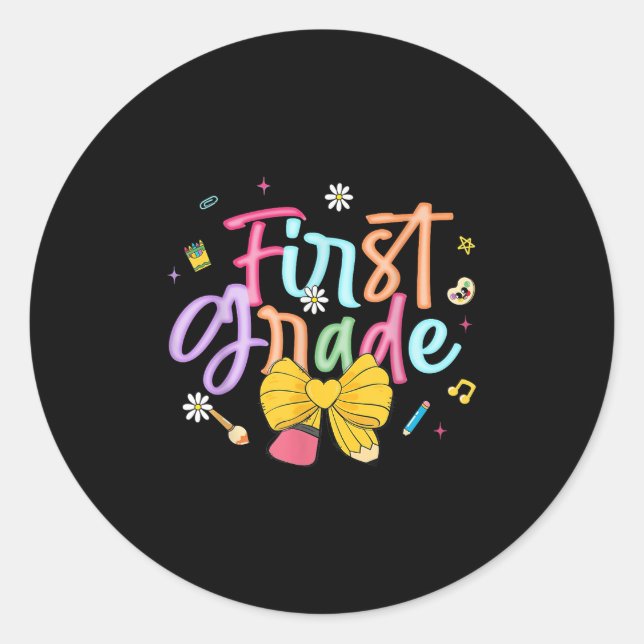 Sticker Rond Premier Jour De Première Année Coquette Arc Crayon (Devant)