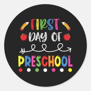 Sticker Rond Premier Jour D'Enseignement Préscolaire Retour À L