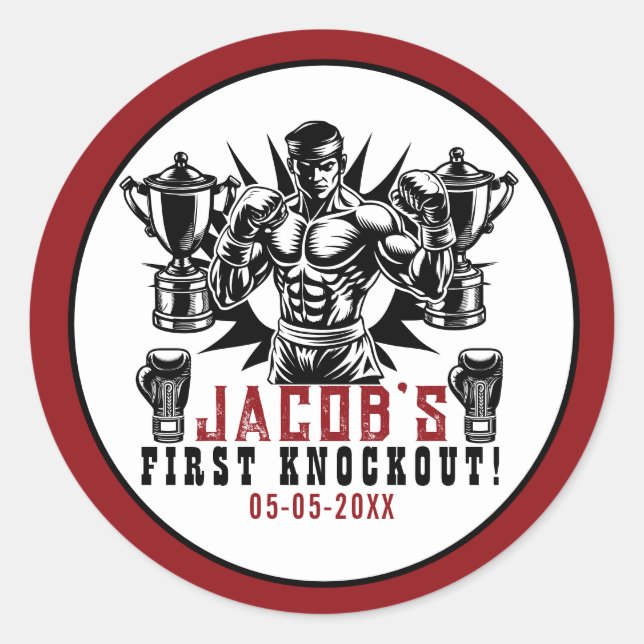 Sticker Rond Premier Knockout Boxe fête d'anniversaire (Devant)