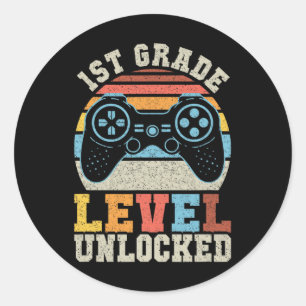 Sticker Rond Premier Niveau Jeu Déverrouillé 1Er Jour De L'Écol