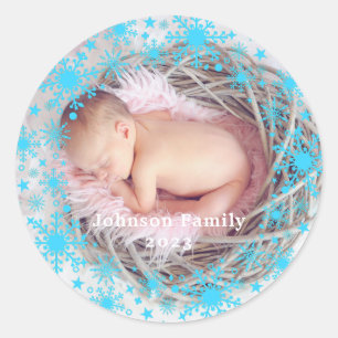 Sticker Rond Premier Noël Baby Girl Snowflake Cadre photo