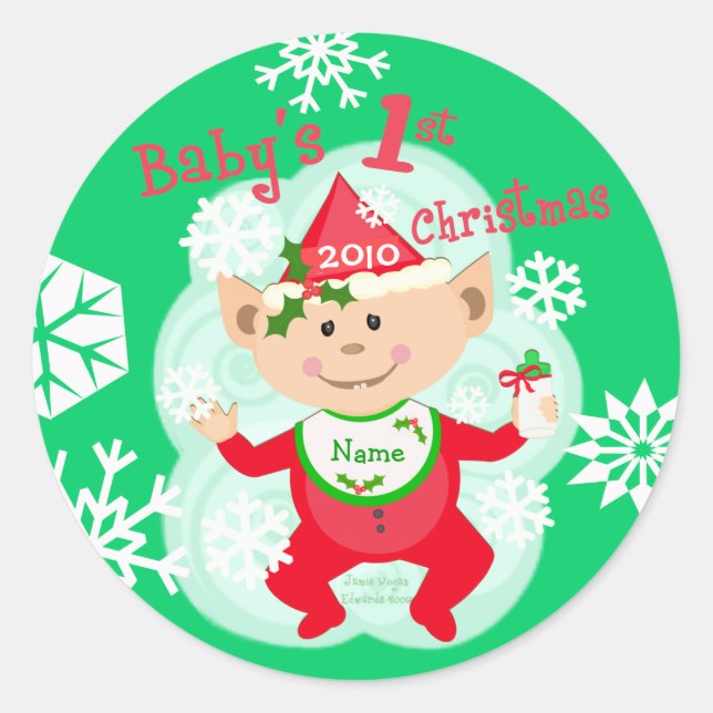 Sticker Rond Premier Noël de bébé personnalisé (Devant)