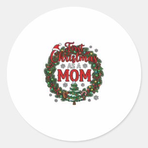 Sticker Rond Premier Noël en tant que couronne de pin de l'arbr