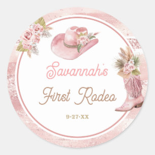 Sticker Rond Premier Rodéo Boho Rose 1er Anniversaire