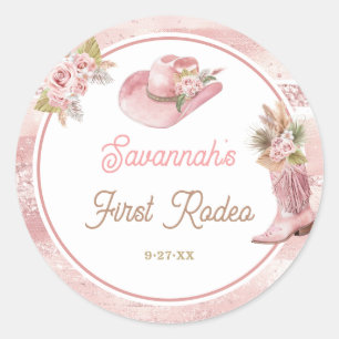 Sticker Rond Premier Rodéo Boho Rose 1er Anniversaire