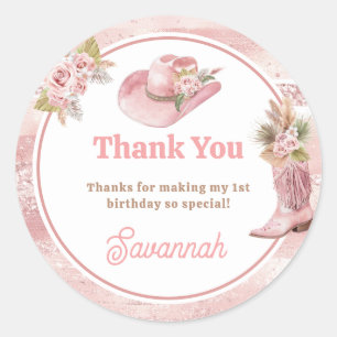 Sticker Rond Premier Rodéo Boho Rose 1er Anniversaire
