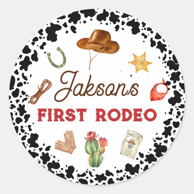 Sticker Rond Premier Rodeo Cowboy Cupcake Topper 1er anniversai (Devant)