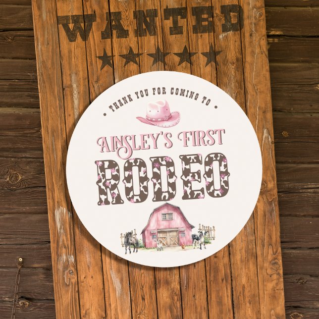 Sticker Rond Premier Rodéo Cute Rose Personnalisé 1er anniversa (Créateur téléchargé)