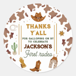 Sticker Rond Premier Rodéo Neutre Sud Cowboy Anniversaire