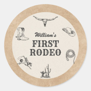 Sticker Rond Premier Rodéo Vintage Neutre Cowboy 1er Anniversai
