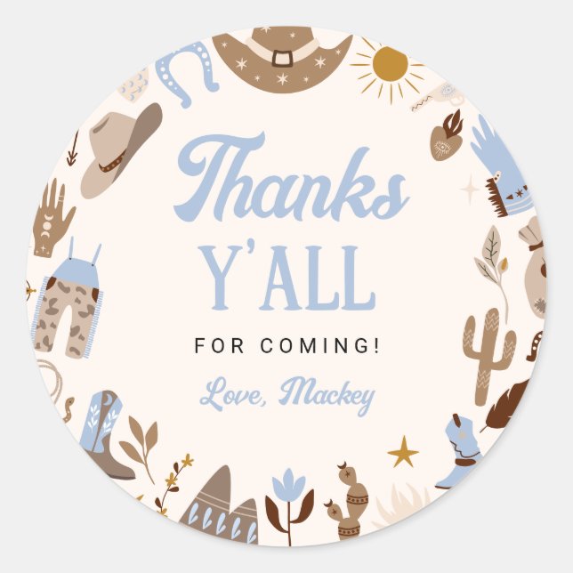 Sticker Rond Premier Rodéo Western Wild West Cowboy Bleu Annive (Devant)